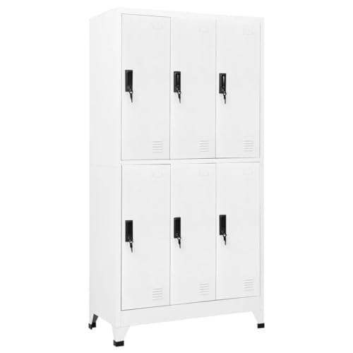 Willood Schließfachschrank mit 6 Schließfächern mkleideschrank Lüftungsöffnungen Schließfachschrank Stahlschrank Schrank Wertfachschrank Weiß 90x45x180 cm Stahl von Willood