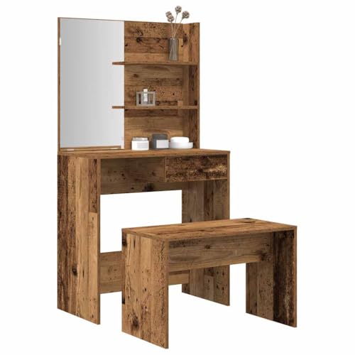 Willood Schminktisch-Set Holzwerkstoff Altholz-Optik, Frisiertisch-Set, Schminktisch, Frisiertisch mit Spiegel, Frisiertisch, Schlafzimmer-Frisiertisch von Willood