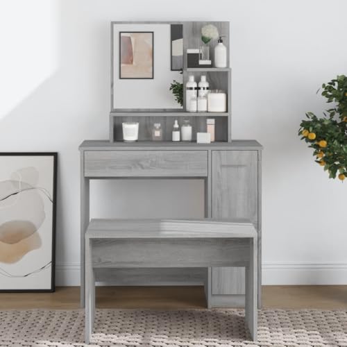 Willood Schminktisch mit Spiegel Grau Sonoma 86,5x35x136 cm von Willood