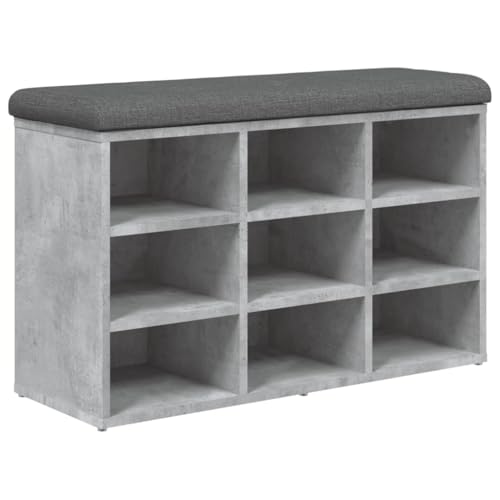 Willood Schuhbank Betongrau 82x32x50cm Schuhregal mit Stauraum, Sitzbank Bank mit gepolstertem Sitzkissen, Schuhschrank Schuhablage für Wohnzimmer Flur Holzwerkstoff von Willood