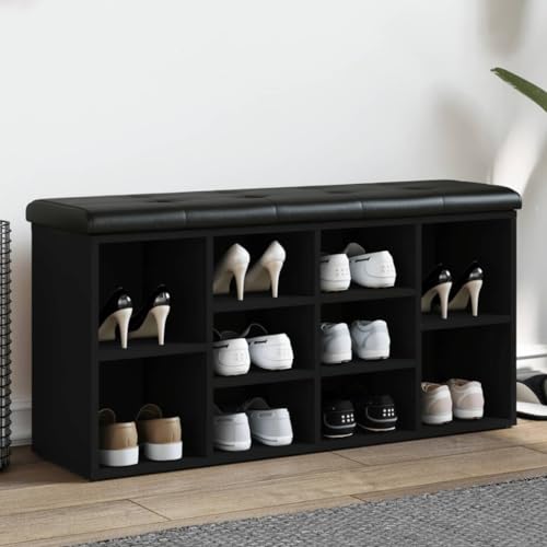 Willood Schuhbank Schwarz 102x32x50cm Schuhregal mit Stauraum, Sitzbank Bank mit gepolstertem Sitzkissen, Schuhschrank Schuhablage für Wohnzimmer Flur Holzwerkstoff Willood Schuhbank Schwarz 102x32x50cm Schuhregal mit Stauraum, Sitzbank Bank mit gepolstertem Sitzkissen, Schuhschrank Schuhablage für Wohnzimmer Flur Holzwerkstoff von Willood