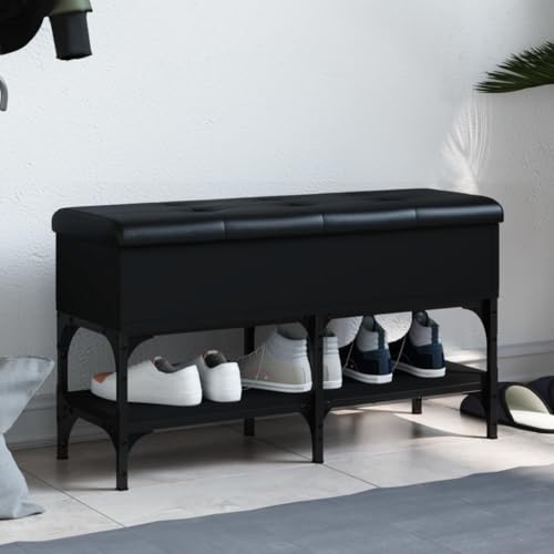Willood Schuhbank Schuhregal mit Stauraum, Sitzbank Bank mit gepolstertem Sitzkissen, Schuhschrank Schuhablage Flurbank Schwarz 82x32x45 cm Holzwerkstoff von Willood