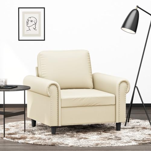 Willood Sessel, Sofa Relaxsessel mit gepolstertem Sitz Armlehnen, Fernsehsessel Loungesessel Metallgestell, Polstersessel Ruhesessel Design Sofa Stuhl Creme 60 cm Kunstleder von Willood
