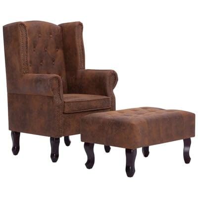 Willood Sessel mit Hocker aus Wildleder Retro-Design Gepolsterter Sessel Fernsehsessel im Wohnzimmer Braun von Willood