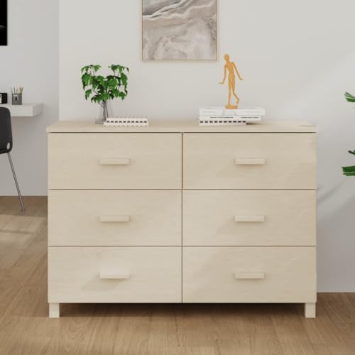 Willood Sideboard mit 6 Schubladen Kommode Anrichte Schrank Beistellschrank Mehrzweckschrank Standschrank HAMAR Honigbraun 113x40x80 cm Massivholz Kiefer von Willood
