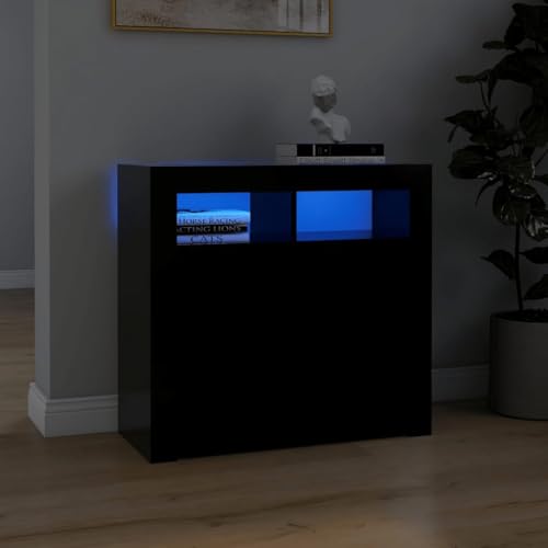 Willood Sideboard mit LED-Leuchten Schwarz 80x35x75cm Kommode Anrichte Schrank Beistellschrank Mehrzweckschrank Standschrank Flurschrank von Willood