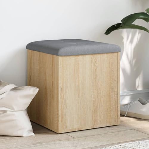Willood Sitzbank mit Stauraum, Bank Gepolstert Sitzhocker Schuhbank, Truhenbank Polsterbank Aufbewahrungsbox für Wohnzimmer Flur, Sonoma-Eiche 42x42x45 cm Holzwerkstoff von Willood
