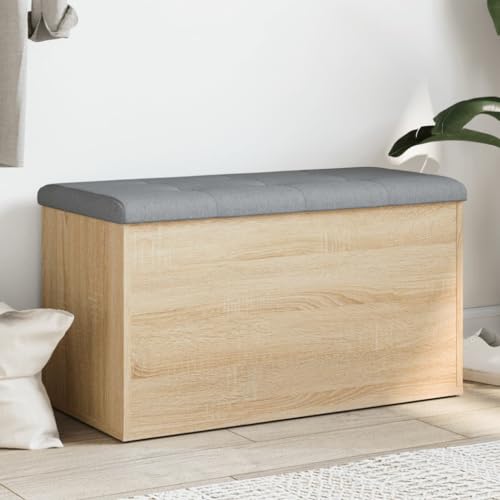 Willood Sitzbank mit Stauraum, Bank Gepolstert Sitzhocker Schuhbank, Truhenbank Polsterbank Aufbewahrungsbox für Wohnzimmer Flur, Sonoma-Eiche 82x42x45 cm Holzwerkstoff von Willood