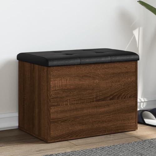 Willood Sitzbank mit Stauraum, Bank Gepolstert Sitzhocker Schuhbank, Truhenbank Polsterbank Aufbewahrungsbox für Wohnzimmer Flur, Braun Eiche 62x42x45 cm Holzwerkstoff von Willood