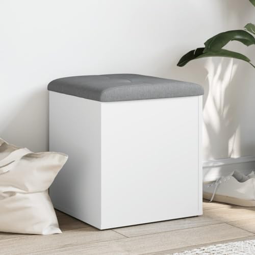 Willood Sitzbank mit Stauraum, Bank Gepolstert Sitzhocker Schuhbank, Truhenbank Polsterbank Aufbewahrungsbox für Wohnzimmer Flur, Weiß 42x42x45 cm Holzwerkstoff von Willood