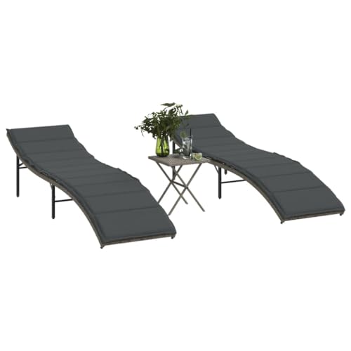 Willood Sonnenliegen 2 STK. mit Tisch Poly Rattan Grau Outdoor klappbar liegestuhl Camping Willood Sonnenliegen 2 STK. mit Tisch Poly Rattan Grau Outdoor klappbar liegestuhl Camping von Willood
