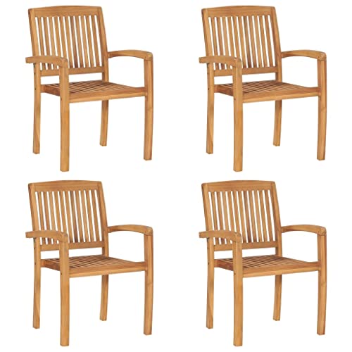 Willood Stapelbare Gartenstühle 4 STK. Braun Massivholz Teak Sessel Balkon armlehne esszimmerstühle Chair von Willood