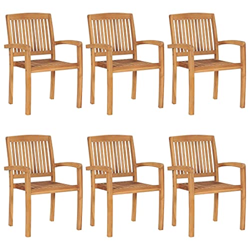 Willood Stapelbare Gartenstühle 6 STK. Braun Massivholz Teak Sessel Balkon armlehne esszimmerstühle Chair von Willood