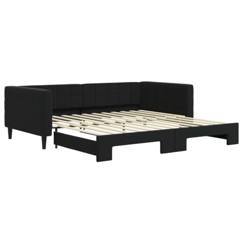 Willood Tagesbett Ausziehbar Gästebett 2-in-1 Sofabett Schlafsofa für Schlafzimmer Wohnzimmer Bettsofa Sofa Schwarz 100x200 cm Samt von Willood