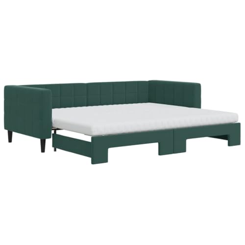 Willood Tagesbett Ausziehbar mit Matratzen Gästebett 2-in-1 Sofabett Schlafsofa für Schlafzimmer Wohnzimmer Bettsofa Sofa Dunkelgrün 90x200 cm Samt von Willood