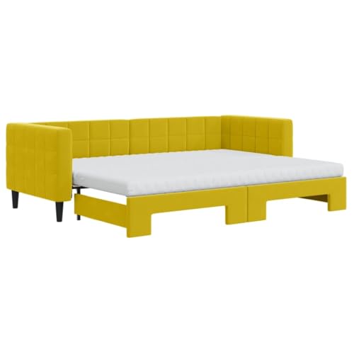 Willood Tagesbett Ausziehbar mit Matratzen Gästebett 2-in-1 Sofabett Schlafsofa für Schlafzimmer Wohnzimmer Bettsofa Sofa Gelb 80x200 cm Samt von Willood