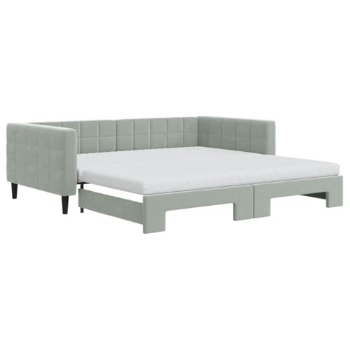 Willood Tagesbett Ausziehbar mit Matratzen Gästebett 2-in-1 Sofabett Schlafsofa für Schlafzimmer Wohnzimmer Bettsofa Sofa Hellgrau 100x200 cm Samt von Willood