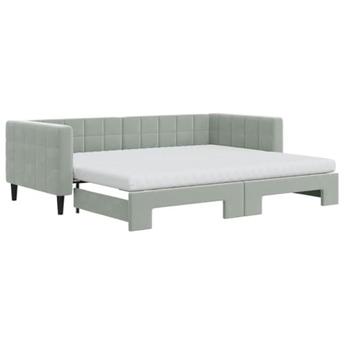 Willood Tagesbett Ausziehbar mit Matratzen Gästebett 2-in-1 Sofabett Schlafsofa für Schlafzimmer Wohnzimmer Bettsofa Sofa Hellgrau 90x200 cm Samt von Willood