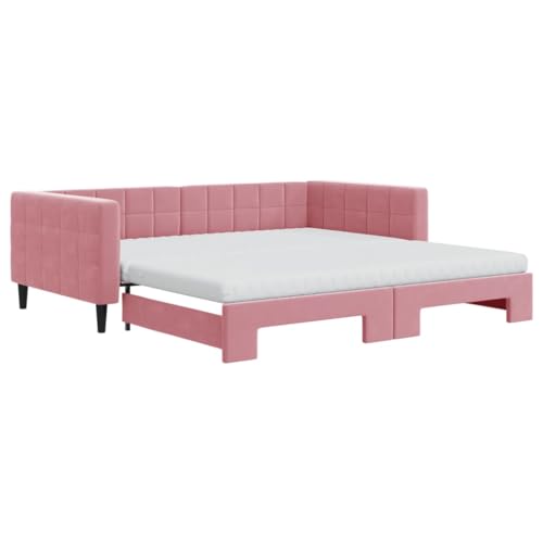 Willood Tagesbett Ausziehbar mit Matratzen Gästebett 2-in-1 Sofabett Schlafsofa für Schlafzimmer Wohnzimmer Bettsofa Sofa Rosa 100x200 cm Samt von Willood