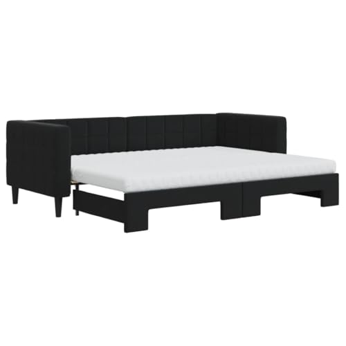Willood Tagesbett Ausziehbar mit Matratzen Gästebett 2-in-1 Sofabett Schlafsofa für Schlafzimmer Wohnzimmer Bettsofa Sofa Schwarz 80x200 cm Samt von Willood
