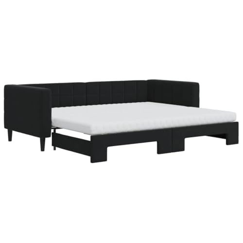 Willood Tagesbett Ausziehbar mit Matratzen Gästebett 2-in-1 Sofabett Schlafsofa für Schlafzimmer Wohnzimmer Bettsofa Sofa Schwarz 90x200 cm Samt von Willood