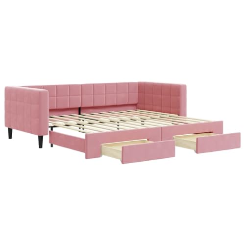 Willood Tagesbett Ausziehbar mit Schubladen Gästebett 2-in-1 Sofabett Schlafsofa für Schlafzimmer Wohnzimmer Bettsofa Sofa Rosa 90x200 cm Samt von Willood