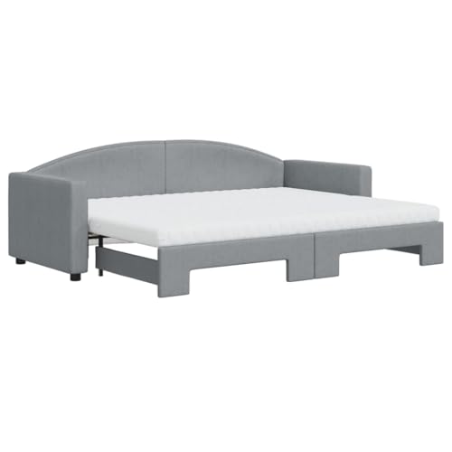 Willood Tagesbett Bettsofa Sofa Bett Sofabett Schlafsofa Bettgestell Ausziehbar mit Matratze Hellgrau 80x200 cm Stoff von Willood