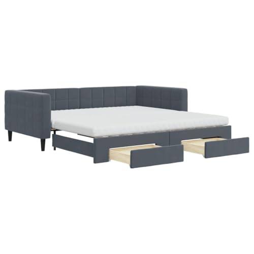 Willood Tagesbett mit Bettkasten & Schublade & Matratze Gästebett 2-in-1 Sofabett Schlafsofa für Schlafzimmer Wohnzimmer Bettsofa Sofa Dunkelgrau 100x200 cm Samt von Willood
