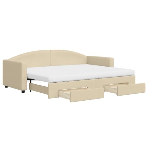 Willood Tagesbett mit Matratze Bettsofa Sofa Bett Sofabett Schlafsofa Bettgestell Ausziehbar mit Schubladen Creme 80x200 cm Stoff Willood Tagesbett mit Matratze Bettsofa Sofa Bett Sofabett Schlafsofa Bettgestell Ausziehbar mit Schubladen Creme 80x200 cm Stoff von Willood