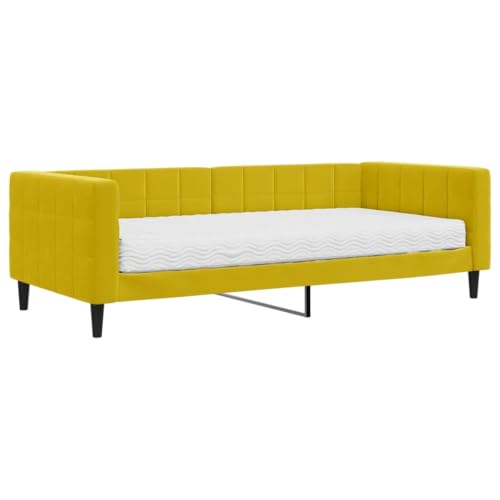 Willood Tagesbett mit Matratze Gästebett 2-in-1 Sofabett Schlafsofa für Schlafzimmer Wohnzimmer Bettsofa Sofa Gelb 90x200 cm Samt von Willood