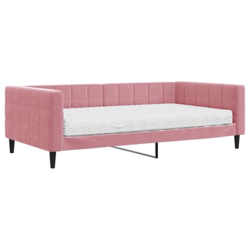 Willood Tagesbett mit Matratze Gästebett 2-in-1 Sofabett Schlafsofa für Schlafzimmer Wohnzimmer Bettsofa Sofa Rosa 100x200 cm Samt von Willood