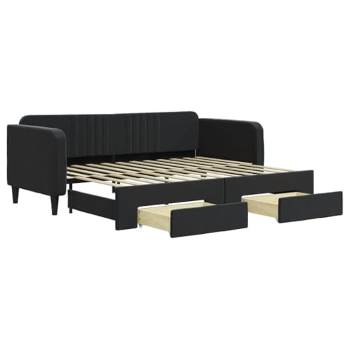 Willood Tagesbetten 2 in 1 Tagesbetten Gästebetten Bettgestelle Schlafsofas für Jugendliche Schlafsofas aus Samt Schwarz 90 x 200 cm von Willood