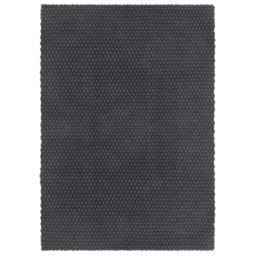 Willood Teppich Rechteckig Anthrazit 160x230cm Bodenteppich mit gewebtem Design, Baumwollteppich für Wohnzimmer Schlafzimmer Eingangsbereich, Matte Bodenmatte, Rechteckig Baumwolle von Willood
