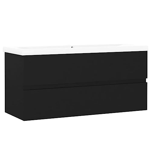 Willood Waschbeckenunterschrank mit Einbaubecken Schwarz Holzwerkstoff Mit Schublade,wandmontiert,Spillover-Funktion Ohne Wasserhahn & Abfluss100 x 38.5 x 45 cm von Willood