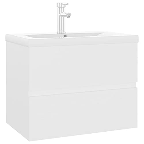 Willood Waschbeckenunterschrank mit Einbaubecken Weiß Holzwerkstoff Mit Schublade,wandmontiert,Spillover-Funktion Mit Wasserhahn & Abfluss60 x 38.5 x 45 cm von Willood