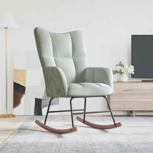 Willood Wilood Schaukelstuhl Sessel Relaxsessel Schaukelsessel Wohnzimmersessel Hellgrau Samt von Willood