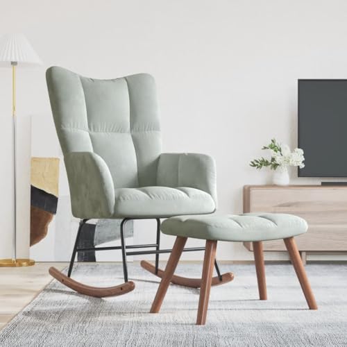 Willood Wilood Schaukelstuhl Sessel Relaxsessel Schaukelsessel Wohnzimmersessel mit Hocker Hellgrau Samt von Willood