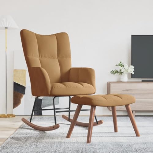 Willood Wilood Schaukelstuhl Sessel Relaxsessel Schaukelsessel Wohnzimmersessel mit Hocker Samt Braun von Willood