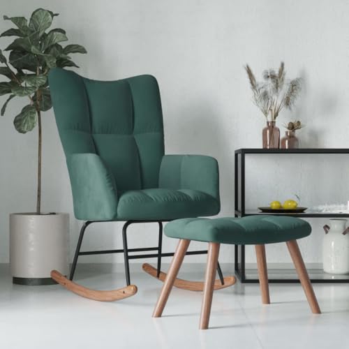 Willood Wilood Schaukelstuhl Sessel Relaxsessel Schaukelsessel Wohnzimmersessel mit Hocker Samt Dunkelgrün von Willood