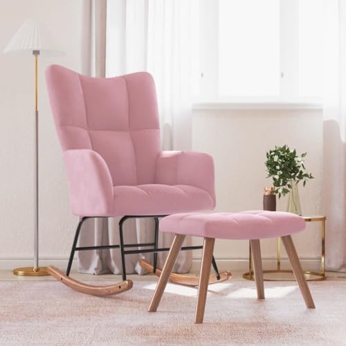 Willood Wilood Schaukelstuhl Sessel Relaxsessel Schaukelsessel Wohnzimmersessel mit Hocker Samt Rosa von Willood