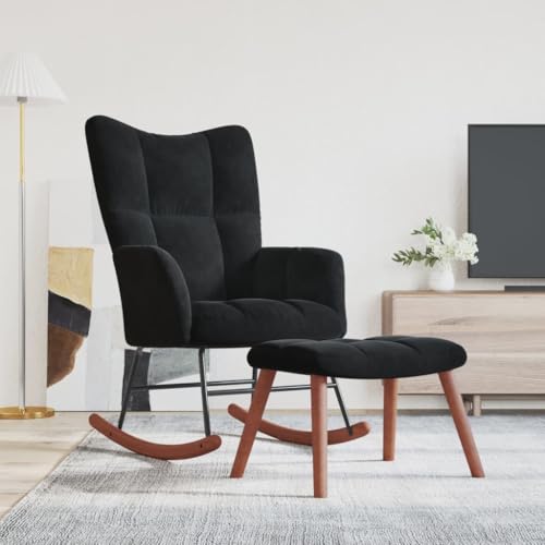 Willood Wilood Schaukelstuhl Sessel Relaxsessel Schaukelsessel Wohnzimmersessel mit Hocker Samt Schwarz von Willood
