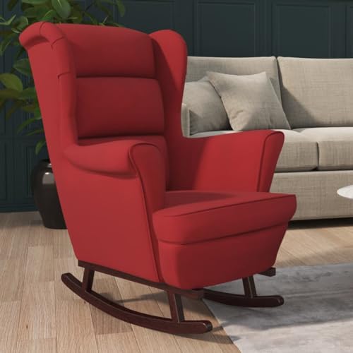 Wilood Schaukelstuhl Sessel Relaxsessel Schaukelsessel Wohnzimmersessel mit Massivholz-Gummibeinen Weißrot Samt von Willood