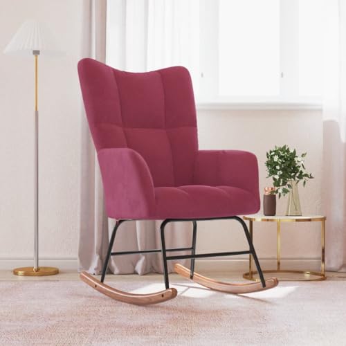 Wilood Schaukelstuhl Sessel Relaxsessel Schaukelsessel Wohnzimmersessel mit Weißrot Samt von Willood