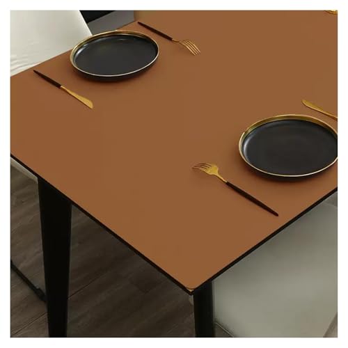 Tischdecke Kunstleder Rechteckig Leder Tischtuch Wasserdicht Wischbar Tischmatte Esstisch Fleckabweisend Tischschutzmatte rutschfest Tischunterlage Outdoor Tischdecke Wetterfes(90×180cm,Brown) von Willove