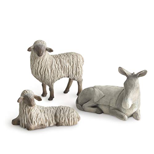 Willow Tree Sanfte Tiere des Stalls für die Weihnachtsgeschichte, modellierte handbemalte Krippenfiguren, 3-teiliges Set von Willow Tree