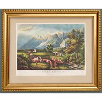 Rocky Mountains Original Vintage Kunstdruck in Den 1950Er Jahren Currier Und Ives Malerei Galerie Wanddekoration Auswanderer Überqueren Die Ebenen von WillowAntiqueArts