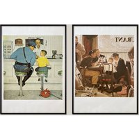 Set Von 2 Original Vintage Kunstdrucke 1977 11 "x 15" Restaurant Bar Cafe Abendessen Polizei Soldat Norman Rockwell American Life Gallery Wand-Dekor von WillowAntiqueArts