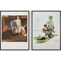Set Von 2 Original Vintage Kunstdrucke 1977 11 "x 15" Vater Und Sohn Hund Familie Spaß Zeit Norman Rockwell American Life Gallery Wand-Dekor von WillowAntiqueArts