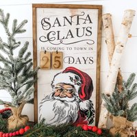 Weihnachts-Countdown-Holzschild, Weihnachtsmann-Weihnachts-Countdown, Weihnachtsdeko, Bauernhaus-Weihnachtsdeko, Weihnachtsmann-Schild von WillowBeeSigns