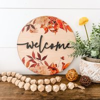 Willkommen Herbst Rundes Holzschild, Haustür Schilder, Floral Schild, Laser Geschnittenes Einzigartige Holzschilder von WillowBeeSigns